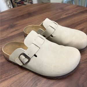 Cream Suede Clogs with Buckle